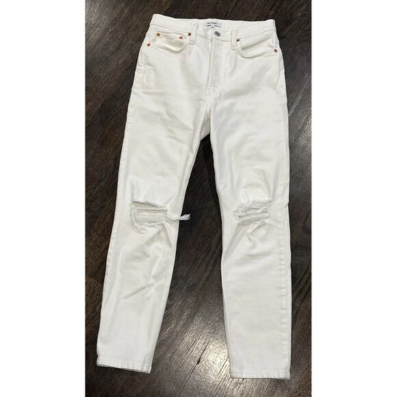 RE/Done Jeans Women’s 28 Orginals 90s High Rise Ankle Crop White Destroy - Picture 1 of 10
